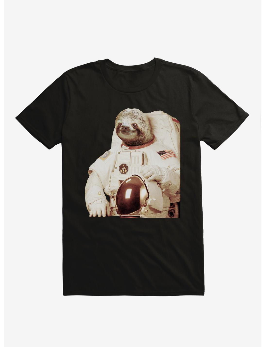 Astronaut Sloth Black T-Shirt, BLACK, hi-res