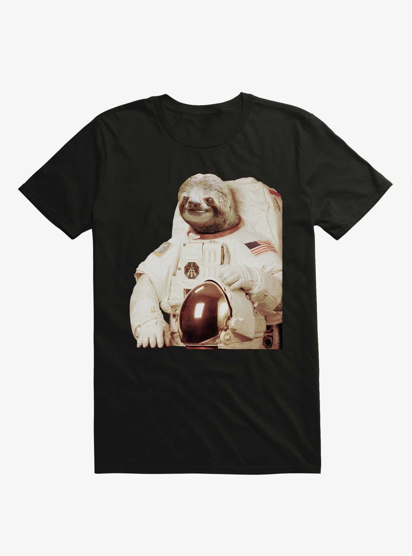 Astronaut Sloth Black T-Shirt, , hi-res