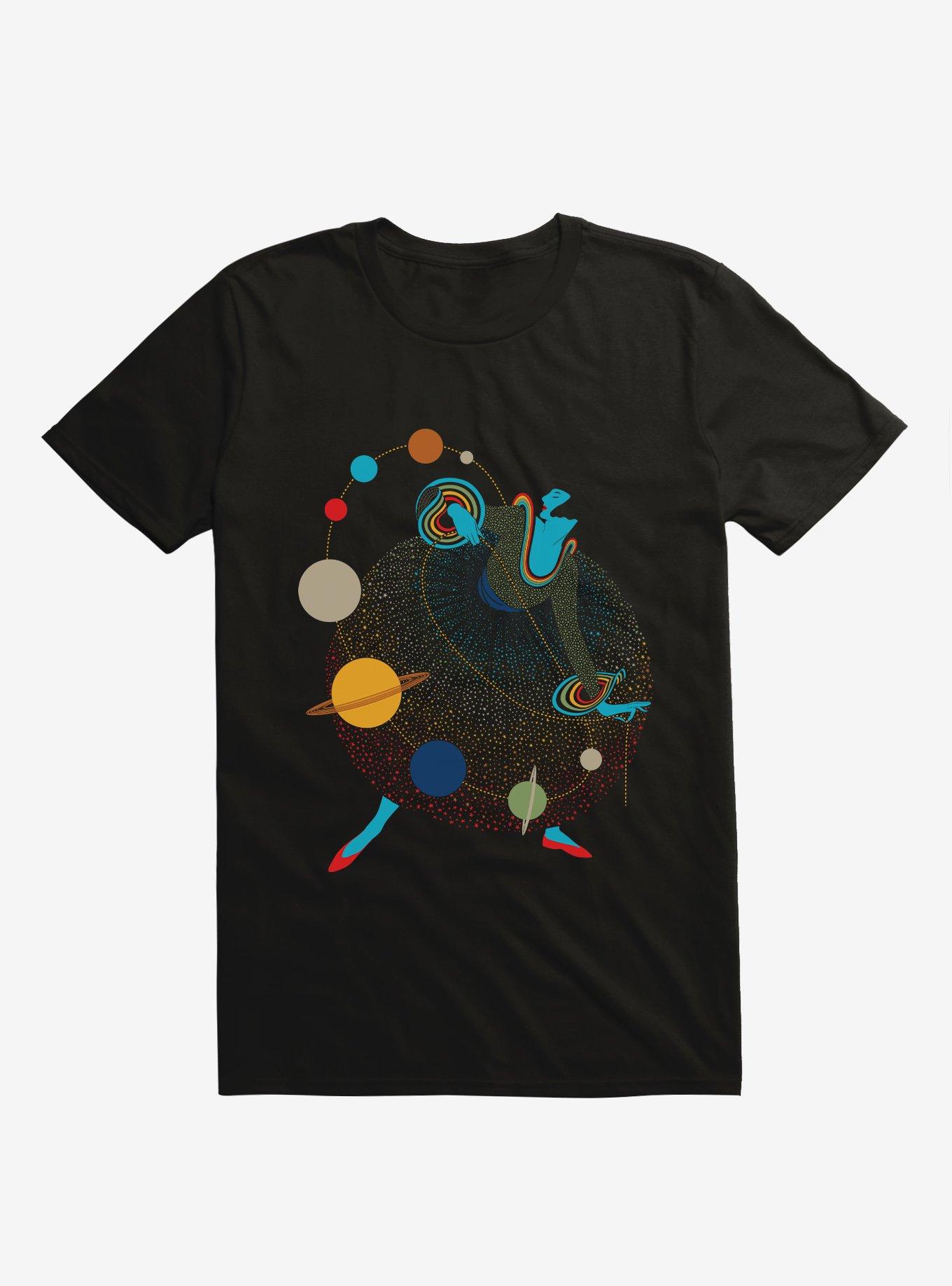 Mademoiselle Galaxy Stars And Planets Black T-Shirt, BLACK, hi-res