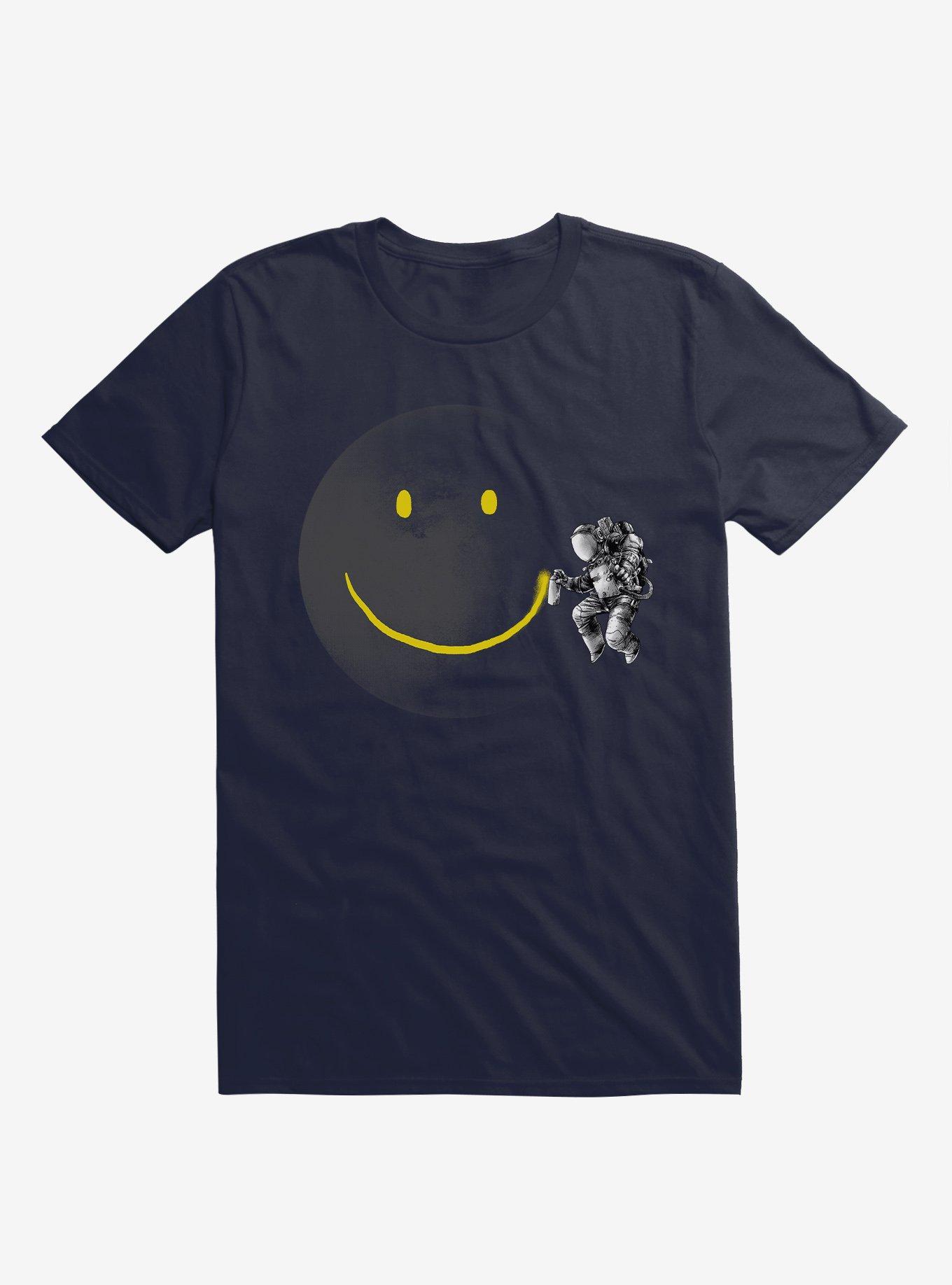 THRDLESS Make A Smile Astronaut Moon Navy Blue T-Shirt