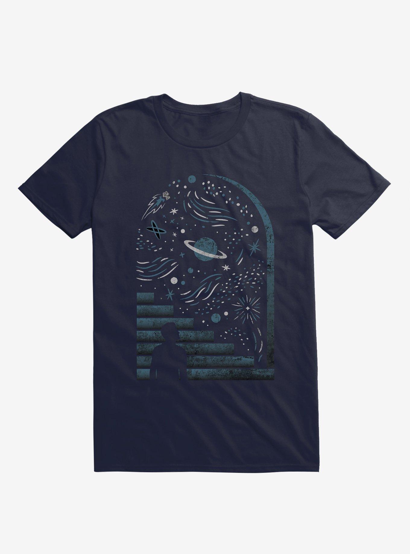 Open Space Stars And Planets Navy Blue T-Shirt, NAVY, hi-res
