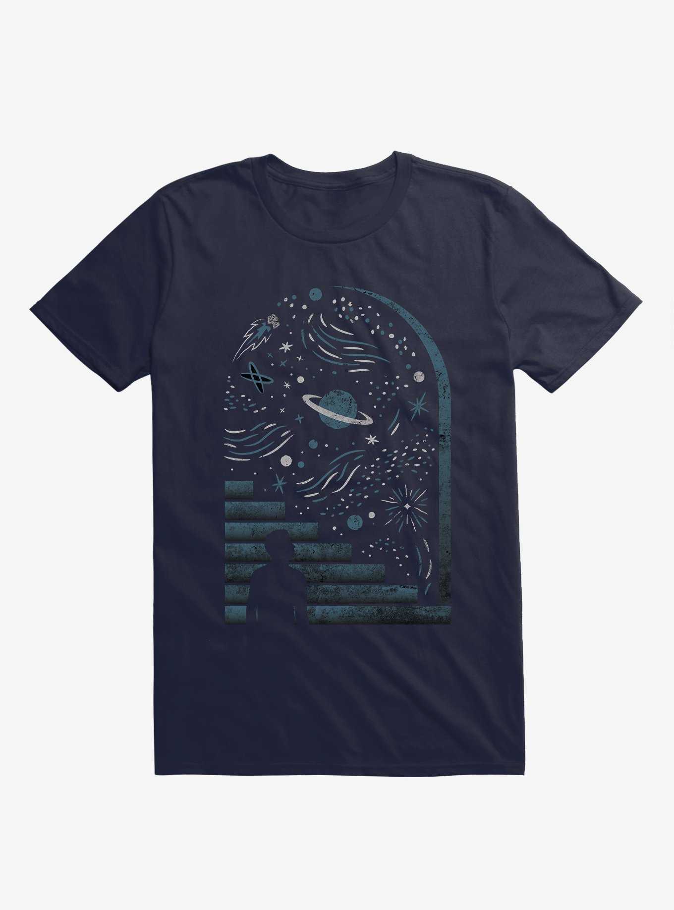 Open Space Stars And Planets Navy Blue T-Shirt, , hi-res
