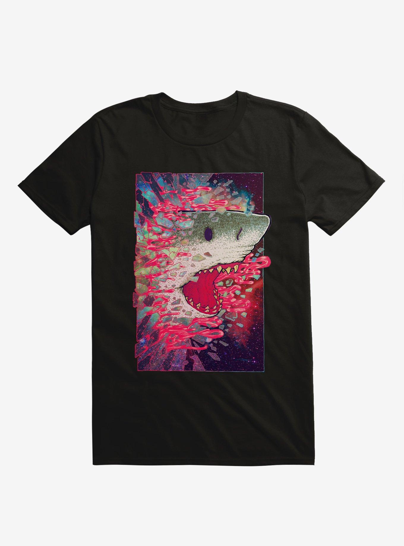 Shark From Outer Space Galaxy Black T-Shirt, BLACK, hi-res