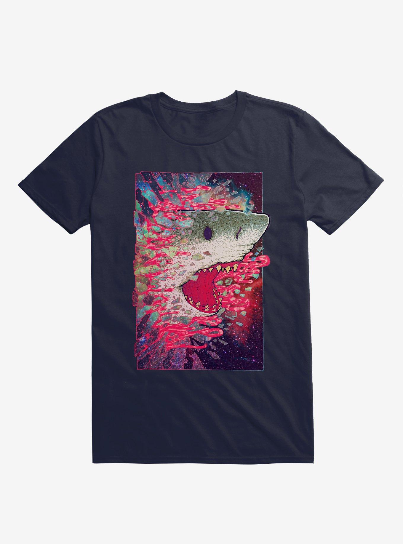 Shark From Outer Space Galaxy Navy Blue T-Shirt, , hi-res