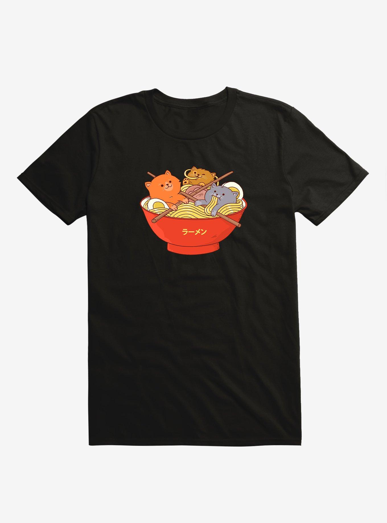 Ramen And Cats Black T-Shirt, , hi-res