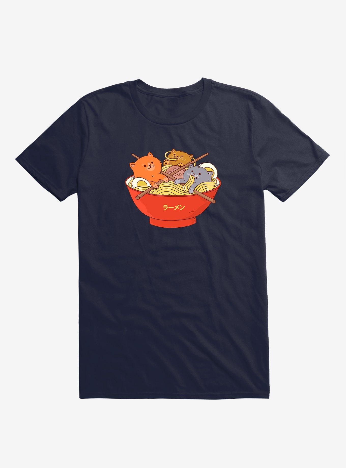 Ramen And Cats Navy Blue T-Shirt, NAVY, hi-res