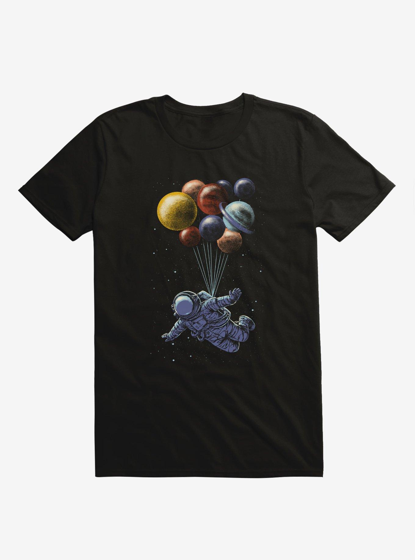 Space Travel Astronaut And Balloon Planets Black T-Shirt, , hi-res