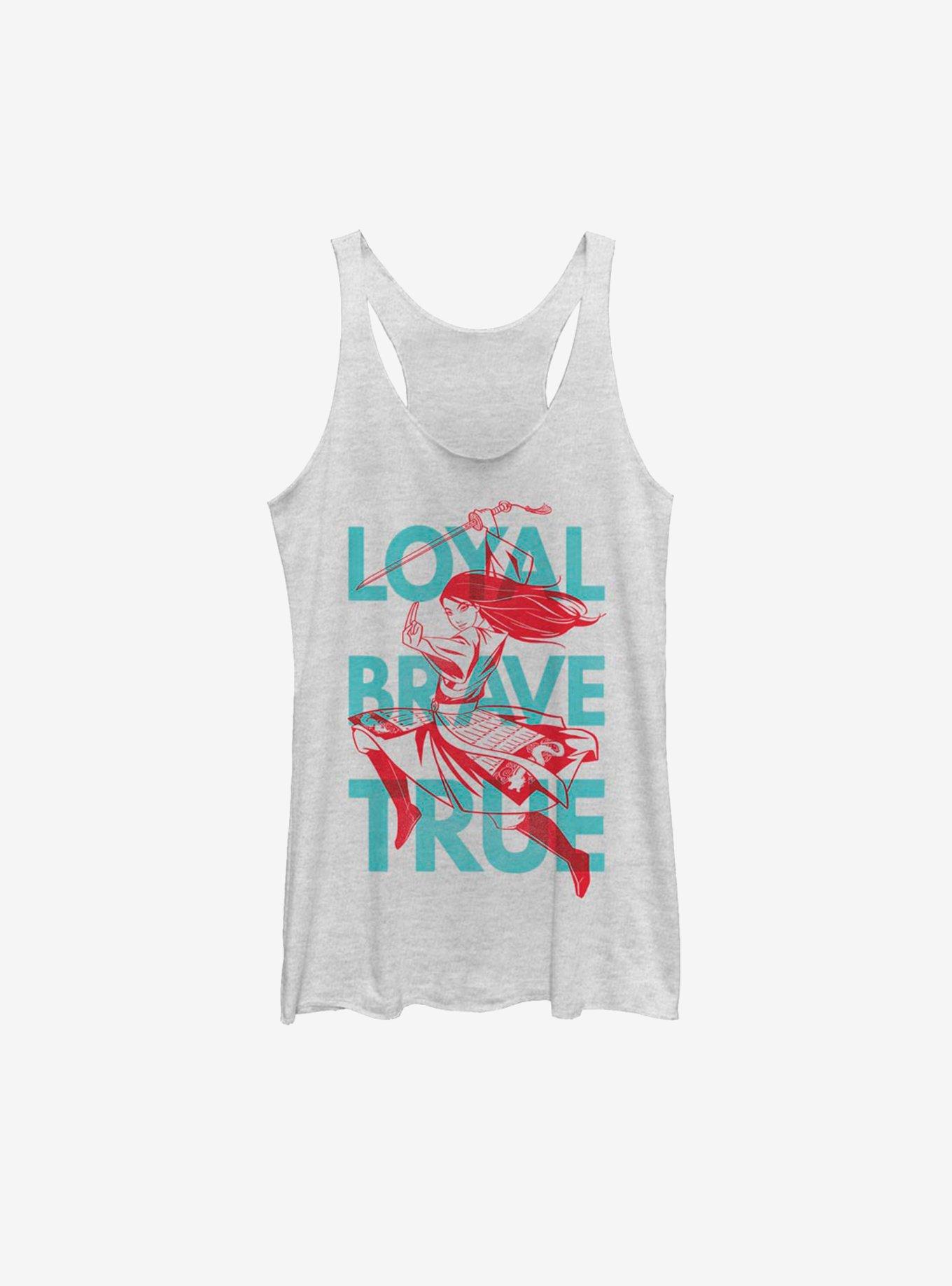 Disney Mulan Live Action Loyal Brave And True Womens Tank Top, WHITE HTR, hi-res