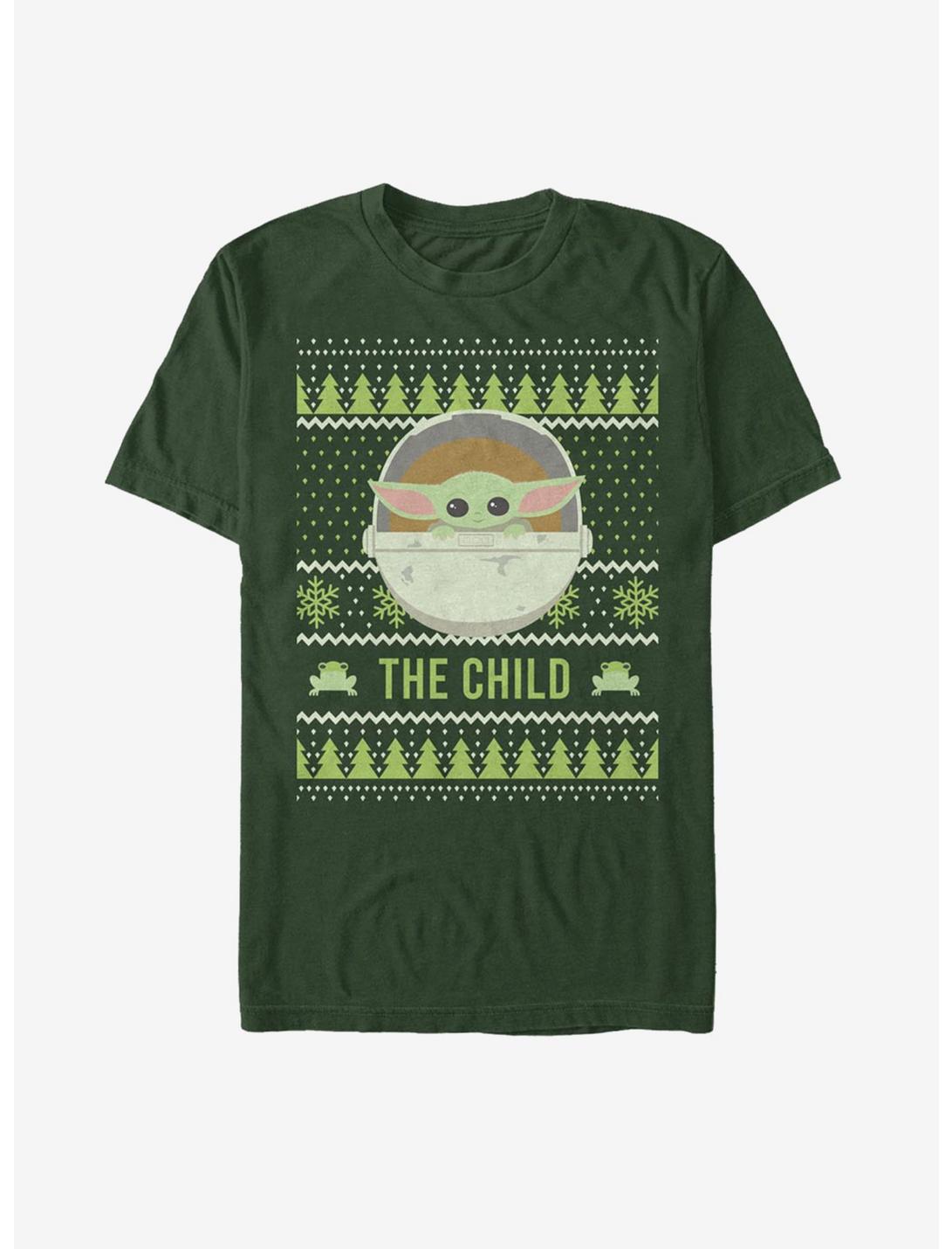 Star Wars The Mandalorian The Child Cute Holiday Pattern T-Shirt, FOREST GRN, hi-res