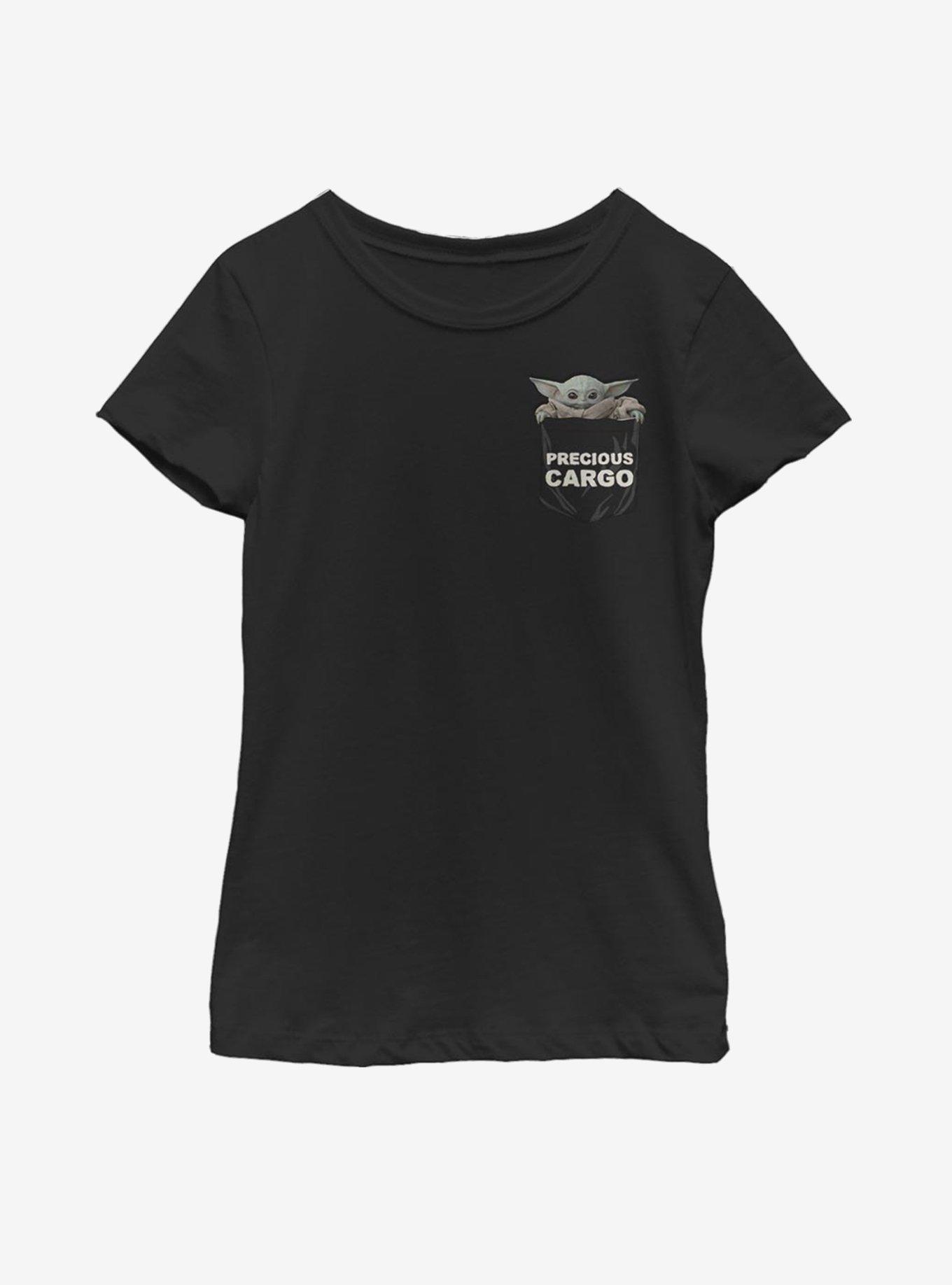 Star Wars The Mandalorian The Child Precious Cargo Faux Pocket Youth Girls T-Shirt, BLACK, hi-res