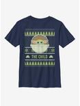Star Wars The Mandalorian The Child Cute Holiday Pattern Youth T-Shirt, NAVY, hi-res