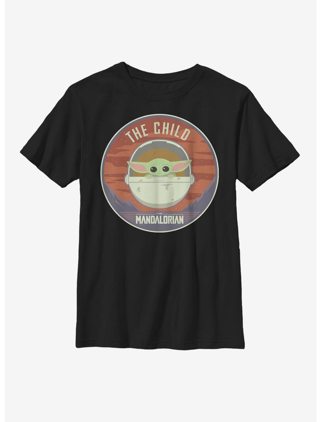 Star Wars The Mandalorian The Child Bassinet Badge Youth T-Shirt, BLACK, hi-res