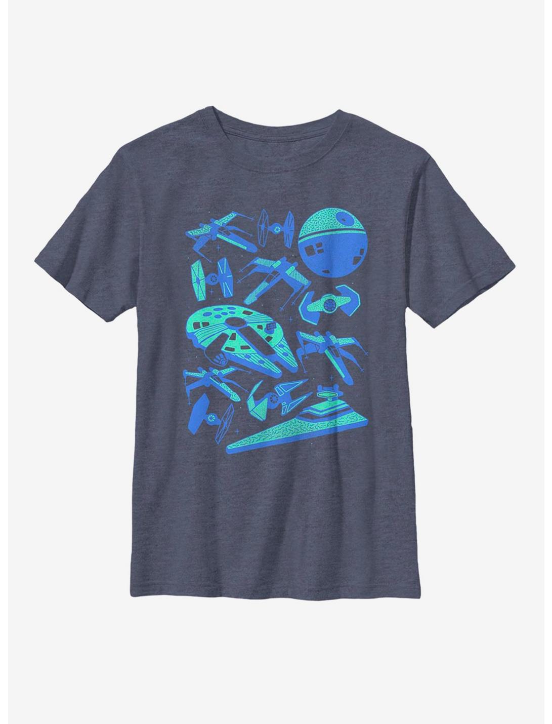 Star Wars Blue Ships Youth T-Shirt, NAVY HTR, hi-res