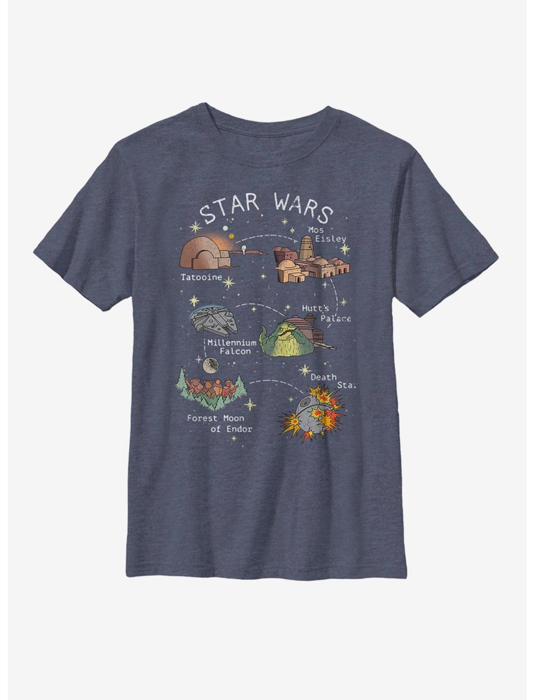 Star Wars Story Map Youth T-Shirt, NAVY HTR, hi-res