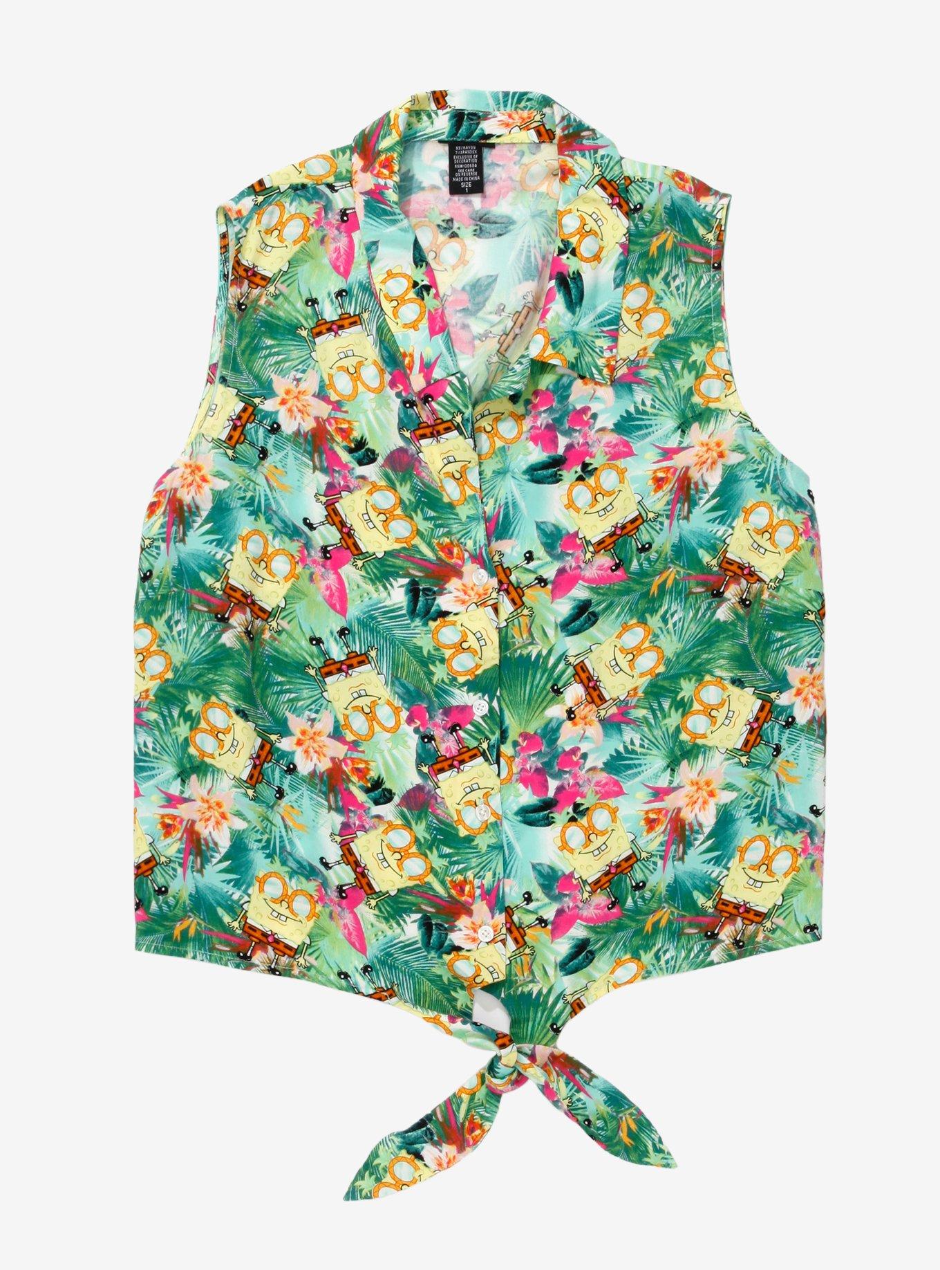 SpongeBob SquarePants Tropical Tie-Front Girls Woven Tank Top Plus Size, MULTI, hi-res