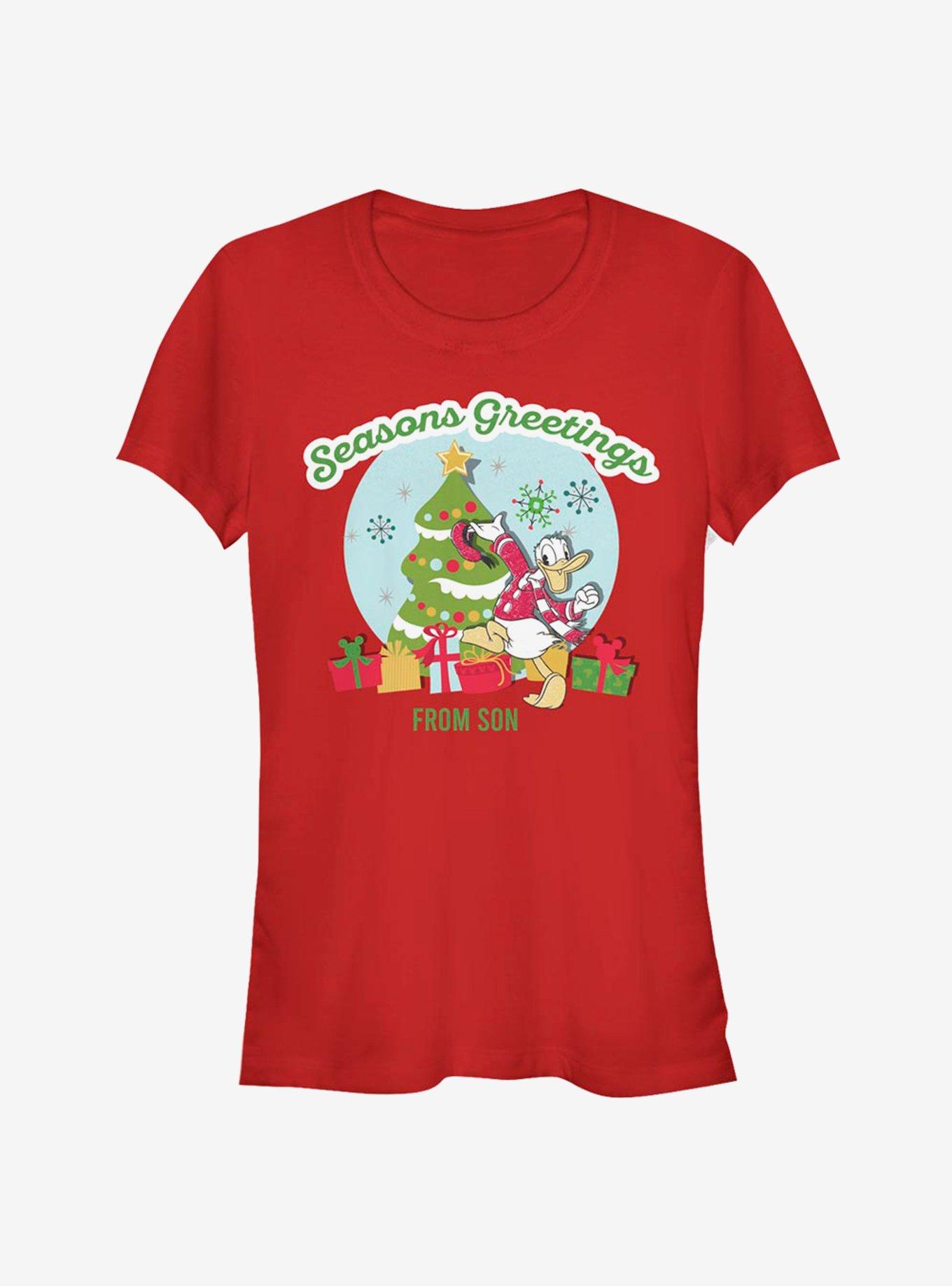 Disney Donald Duck Holiday Seasons Greetings From Son Classic Girls T-Shirt, RED, hi-res