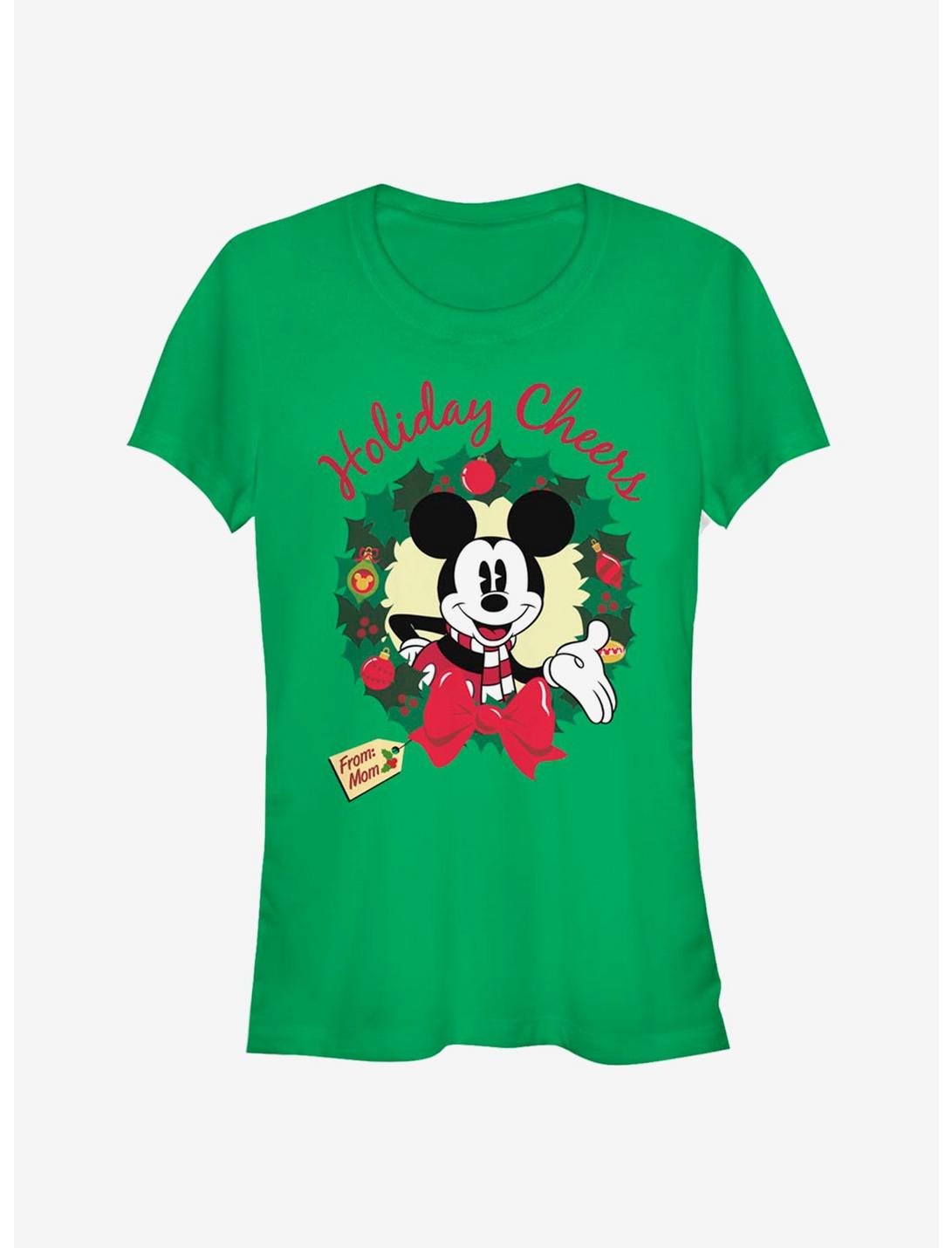 Disney Mickey Mouse Holiday Cheers Wreath Classic Girls T-Shirt, KELLY, hi-res