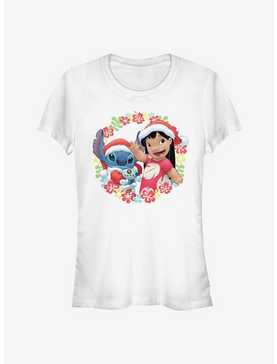 Disney Lilo & Stitch Christmas Hawaiian Floral Wreath Girls T-Shirt, , hi-res