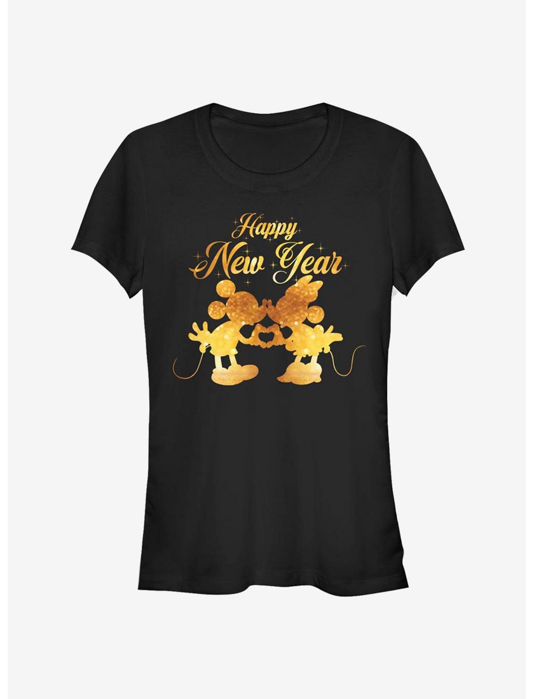 Disney Mickey Mouse And Minnie Mouse Kissing Happy New Year Classic Girls T-Shirt, BLACK, hi-res