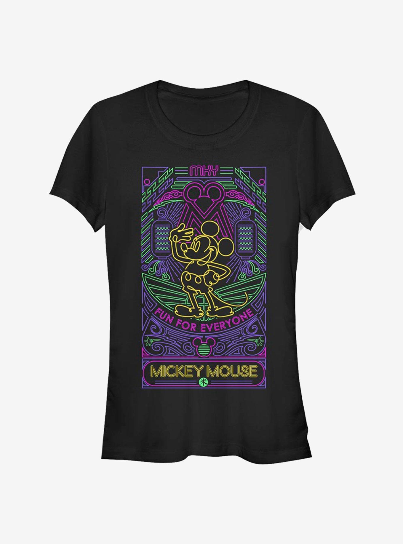Disney Mickey Mouse Neon Line Art Classic Girls T-Shirt, BLACK, hi-res
