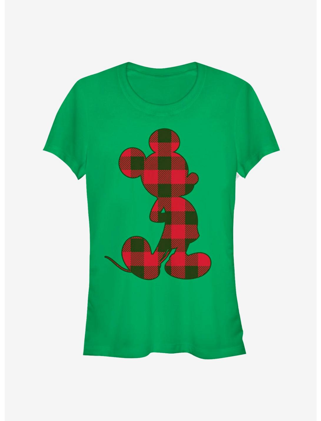 Disney Mickey Mouse Holiday Plaid Outline Classic Girls T-Shirt, KELLY, hi-res