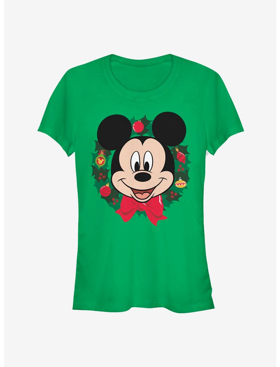 Disney Mickey Mouse Face Holiday Wreath Classic Girls T-Shirt, KELLY, hi-res