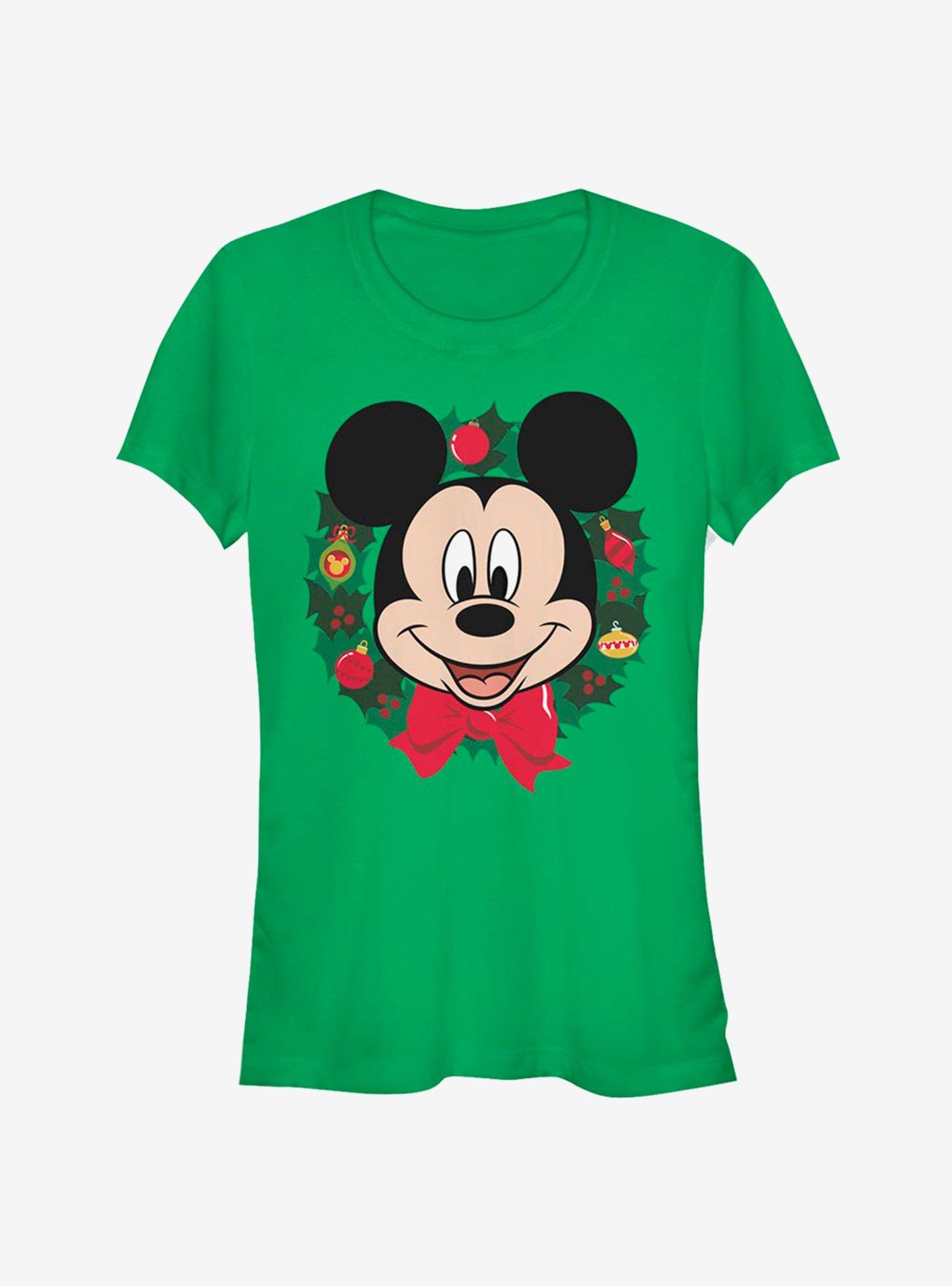 Disney Mickey Mouse Face Holiday Wreath Classic Girls T-Shirt, KELLY, hi-res