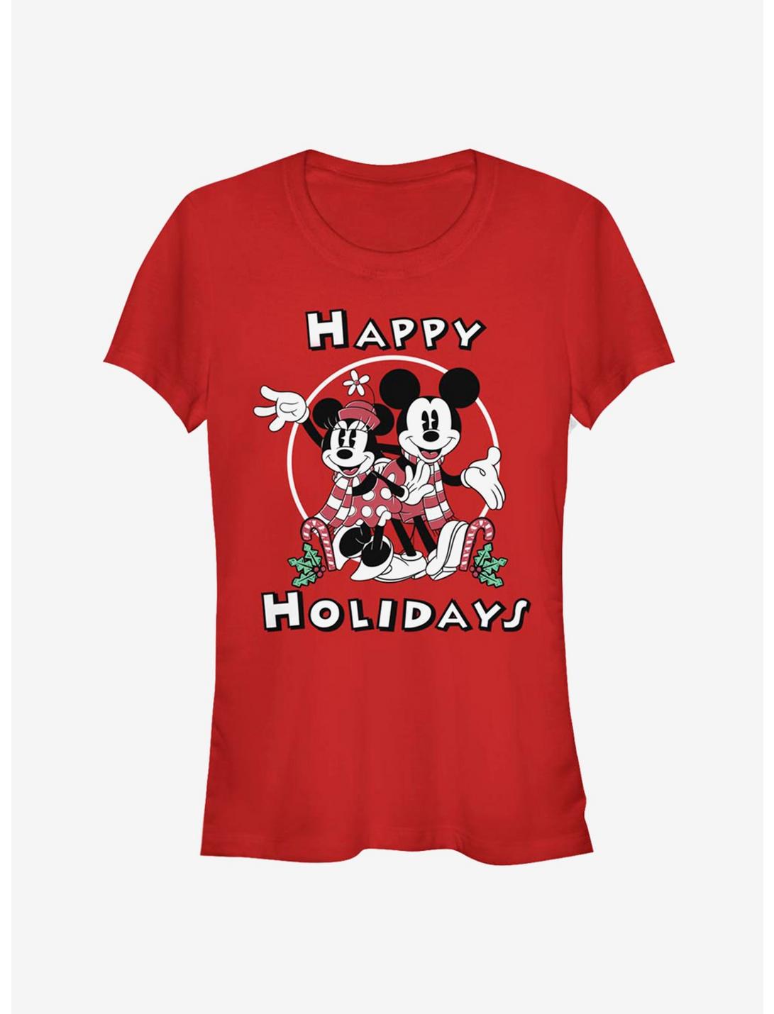 Disney Mickey Mouse And Minnie Mouse Happy Holidays Classic Girls T-Shirt, RED, hi-res