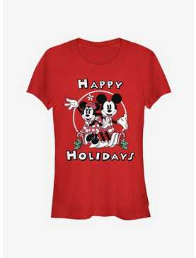Disney Mickey Mouse And Minnie Mouse Happy Holidays Classic Girls T-Shirt, , hi-res