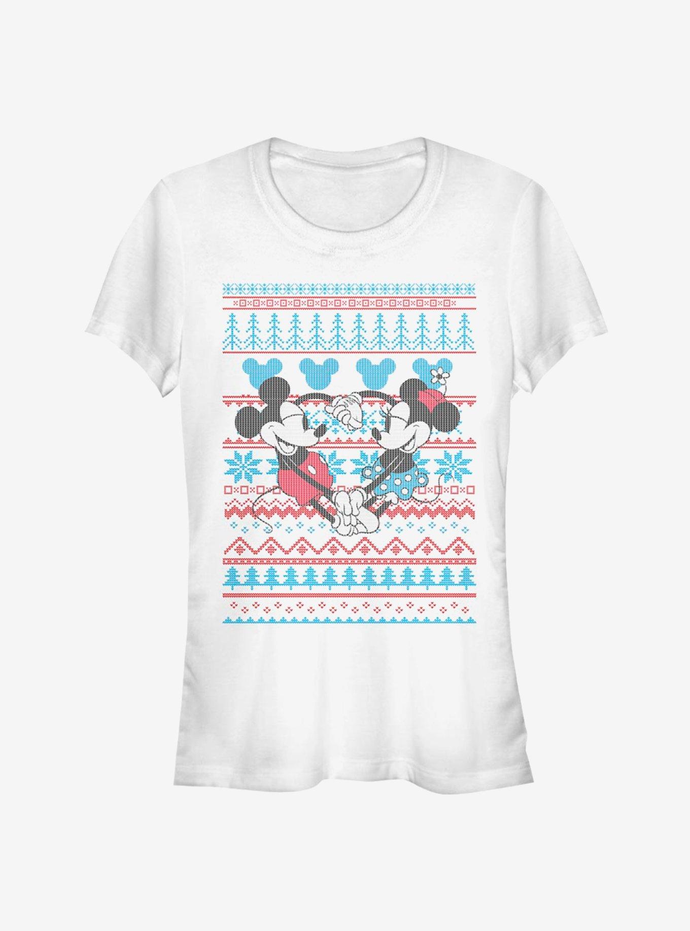 Disney Mickey Mouse And Minnie Mouse Holiday Sweater Classic Girls T-Shirt, WHITE, hi-res