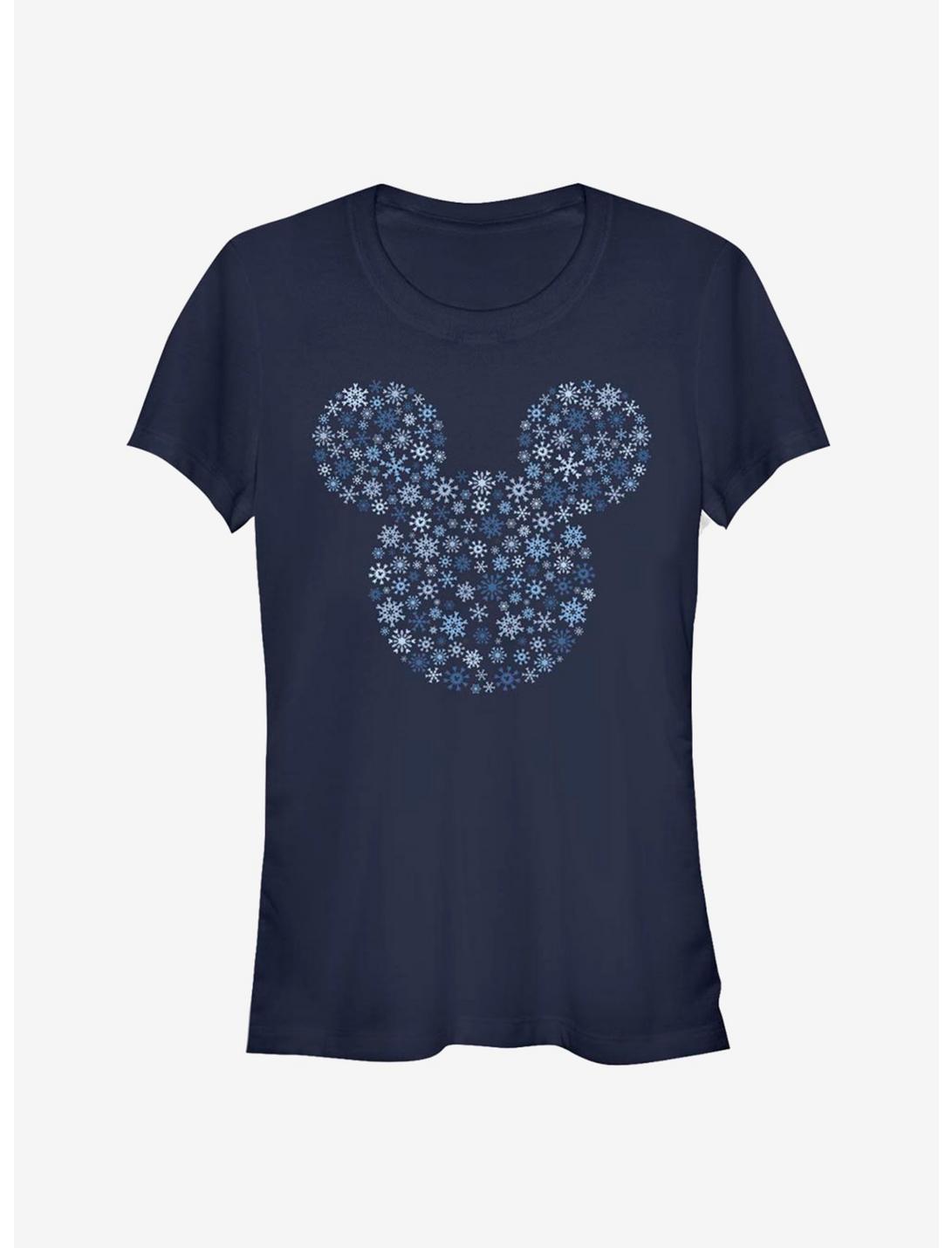 Disney Mickey Mouse Holiday Head Snowflake Outline Classic Girls T-Shirt, NAVY, hi-res
