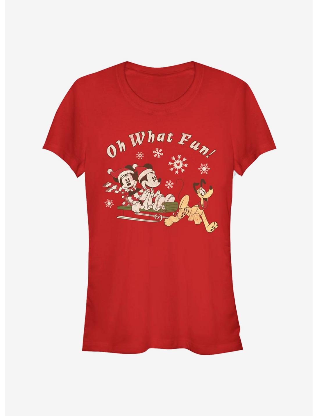 Disney Mickey Mouse And Minnie Mouse Holiday Oh What Fun Classic Girls T-Shirt, RED, hi-res