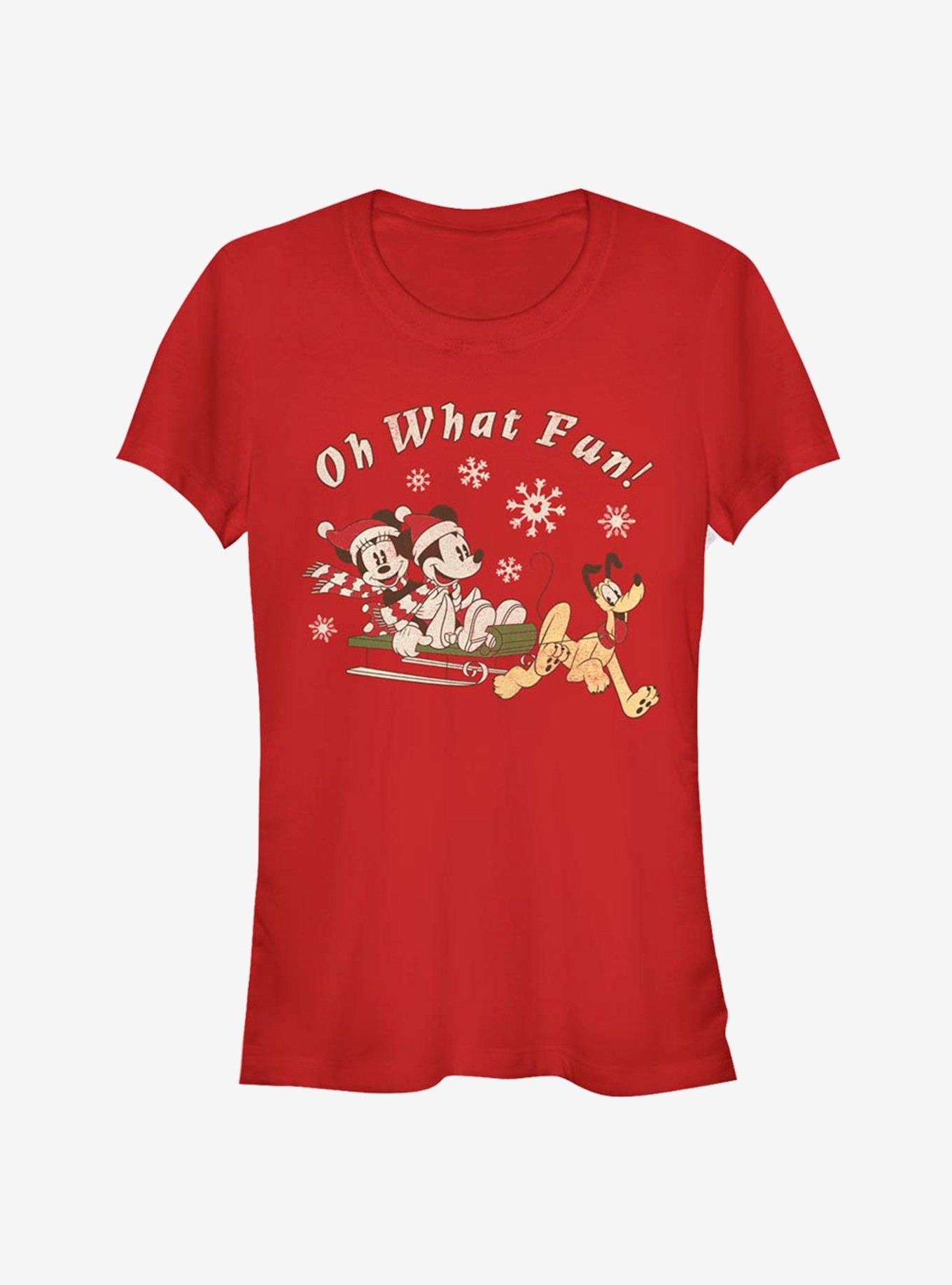 Disney Mickey Mouse And Minnie Mouse Holiday Oh What Fun Classic Girls T-Shirt, RED, hi-res