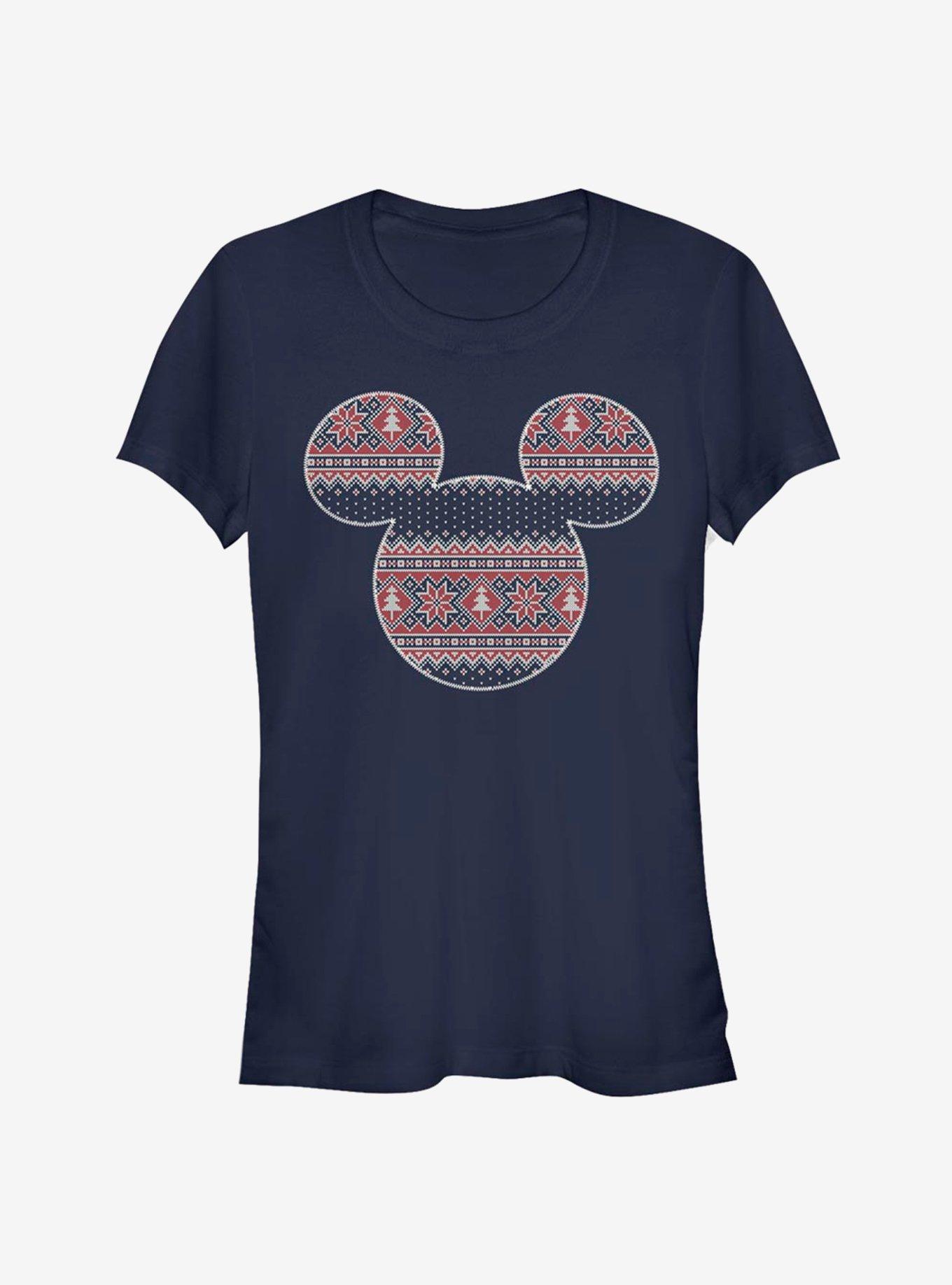 Disney Mickey Mouse Head Holiday Sweater Outline Classic Girls T-Shirt, NAVY, hi-res