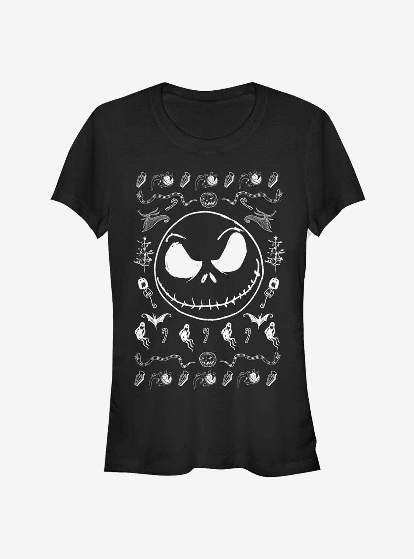 The Nightmare Before Christmas Jack Face Spooky Outline Girls T-Shirt, BLACK, hi-res