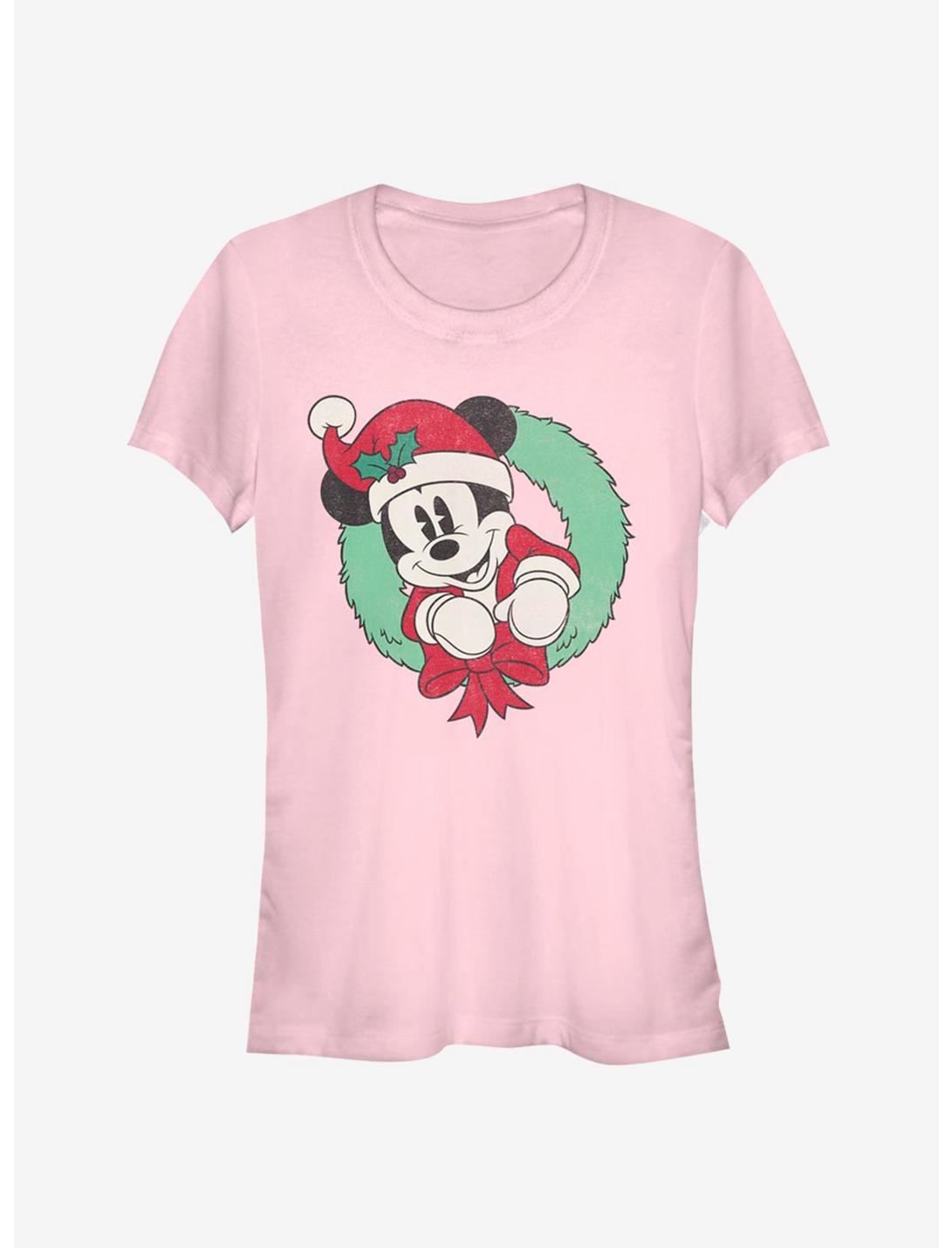 Disney Mickey Mouse Vintage Christmas Wreath Classic Girls T-Shirt, LIGHT PINK, hi-res