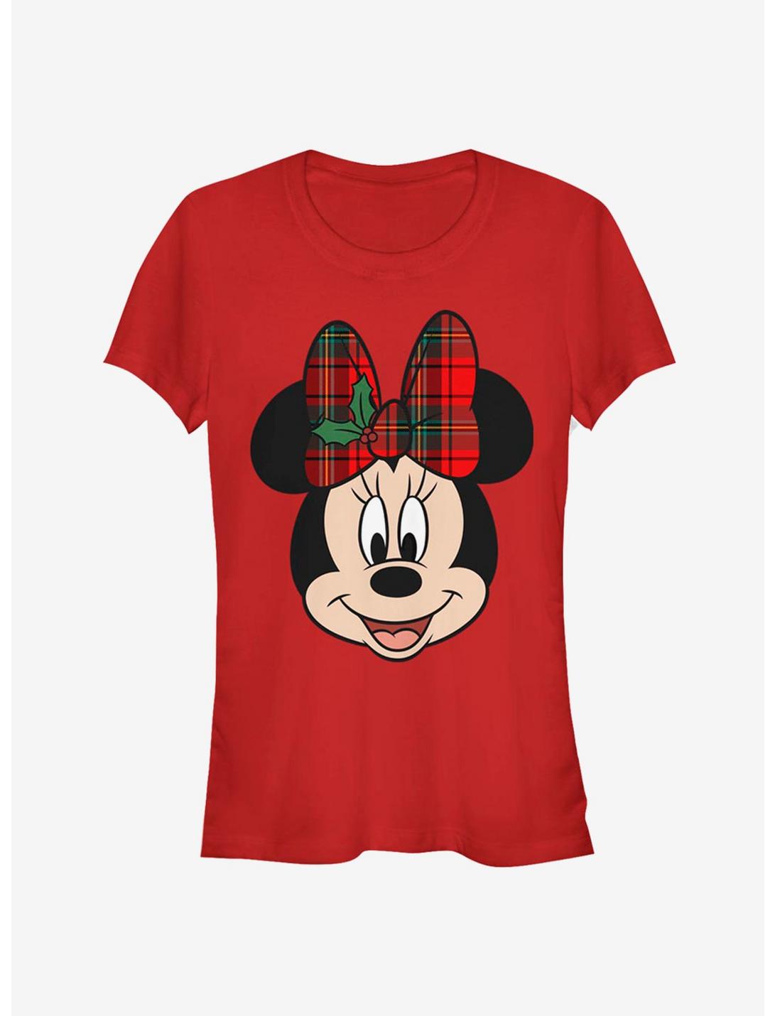 Disney Minnie Mouse Plaid Holiday Bow Classic Girls T-Shirt, RED, hi-res