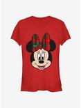 Disney Minnie Mouse Plaid Holiday Bow Classic Girls T-Shirt, RED, hi-res