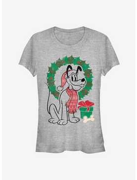 Disney Pluto Holiday Wreath Outline Classic Girls T-Shirt, , hi-res