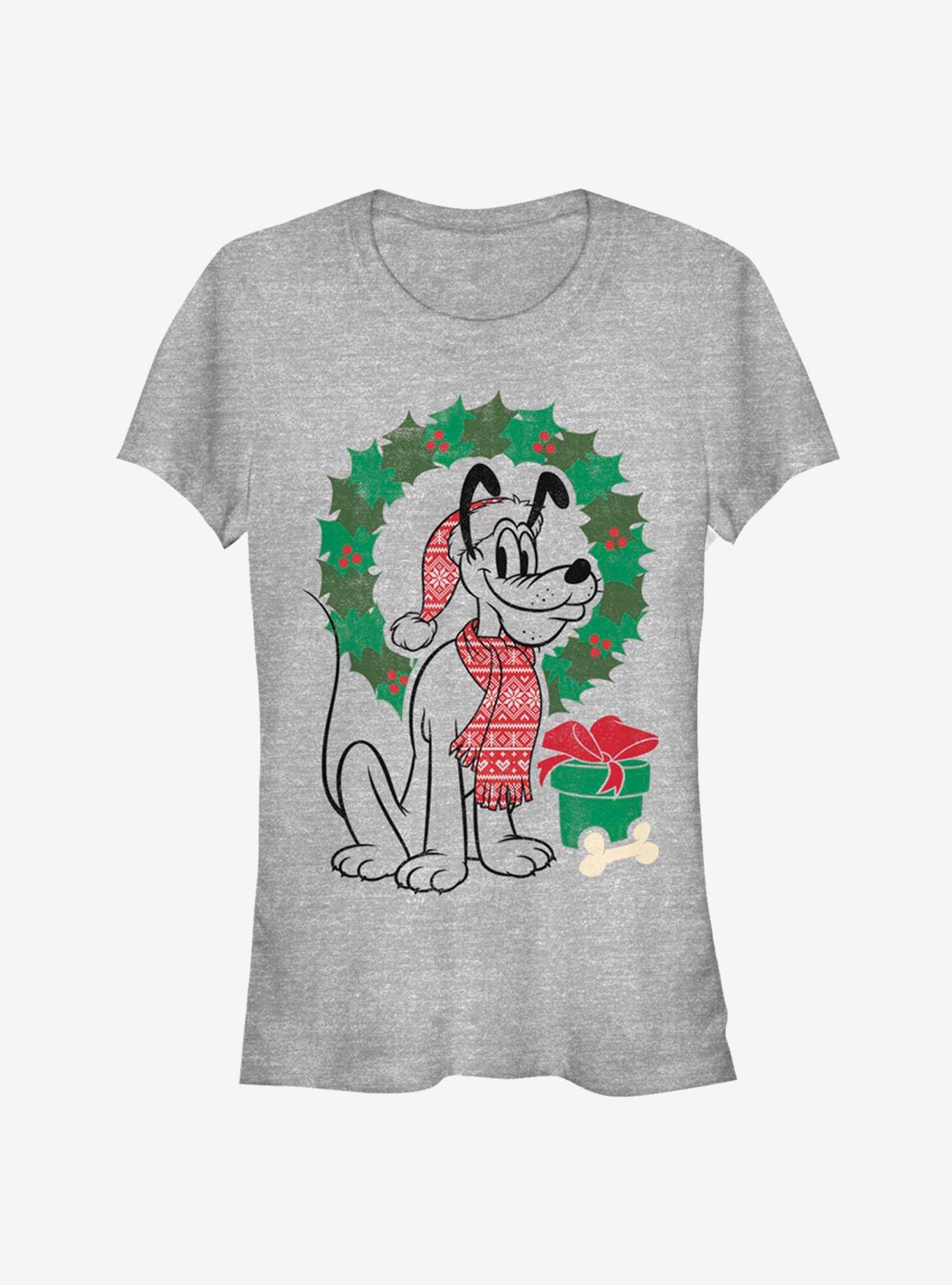 Disney Pluto Holiday Wreath Outline Classic Girls T-Shirt, ATH HTR, hi-res