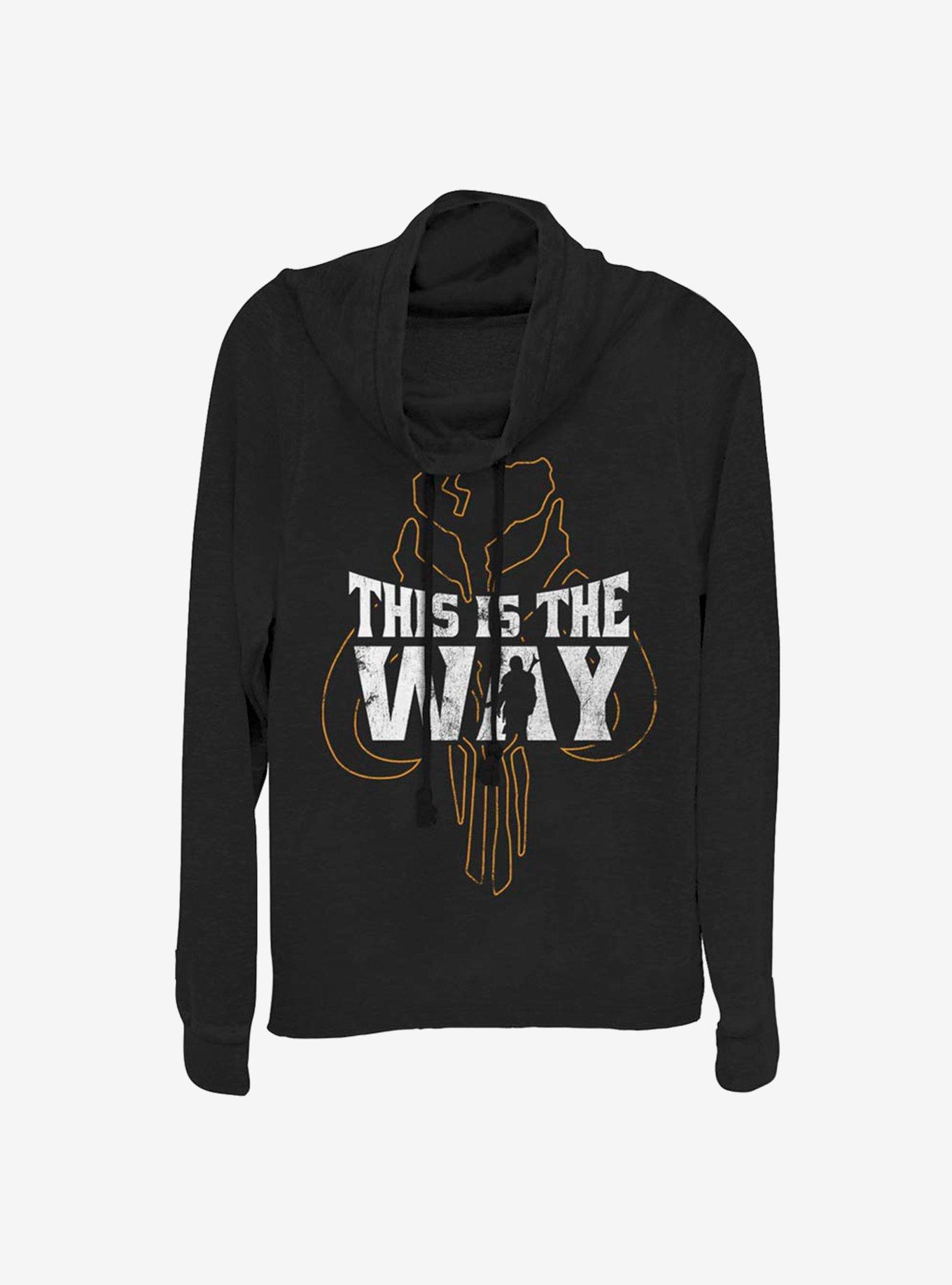 Star Wars The Mandalorian This Is The Way Iron Heart Outline Cowl Neck Long-Sleeve Girls Top, BLACK, hi-res