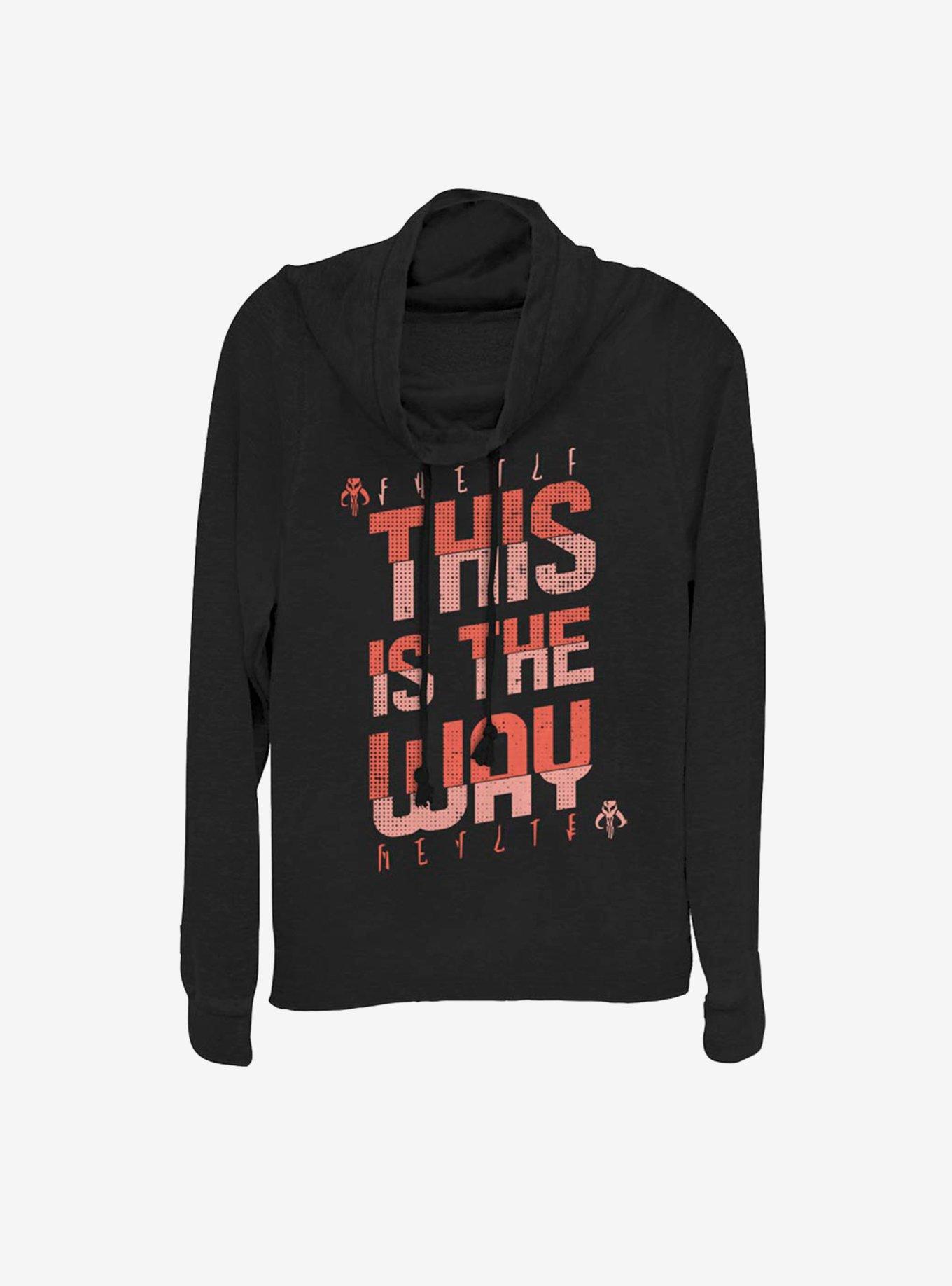 Star Wars The Mandalorian This Is The Way Red Script Cowlneck Long-Sleeve Womens Top, BLACK, hi-res