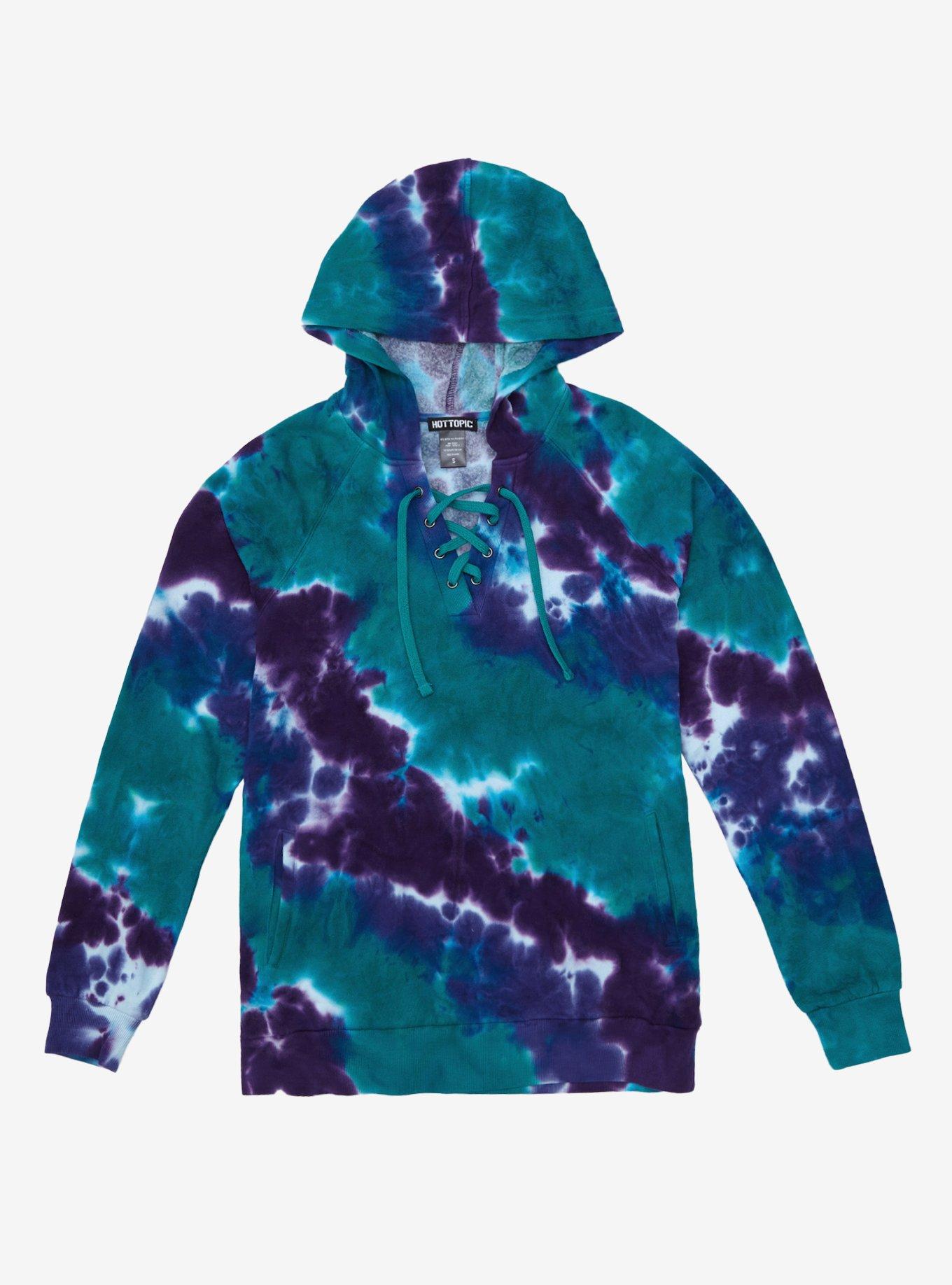 Purple & Teal Tie-Dye Lace-Up Girls Hoodie, TEAL, hi-res