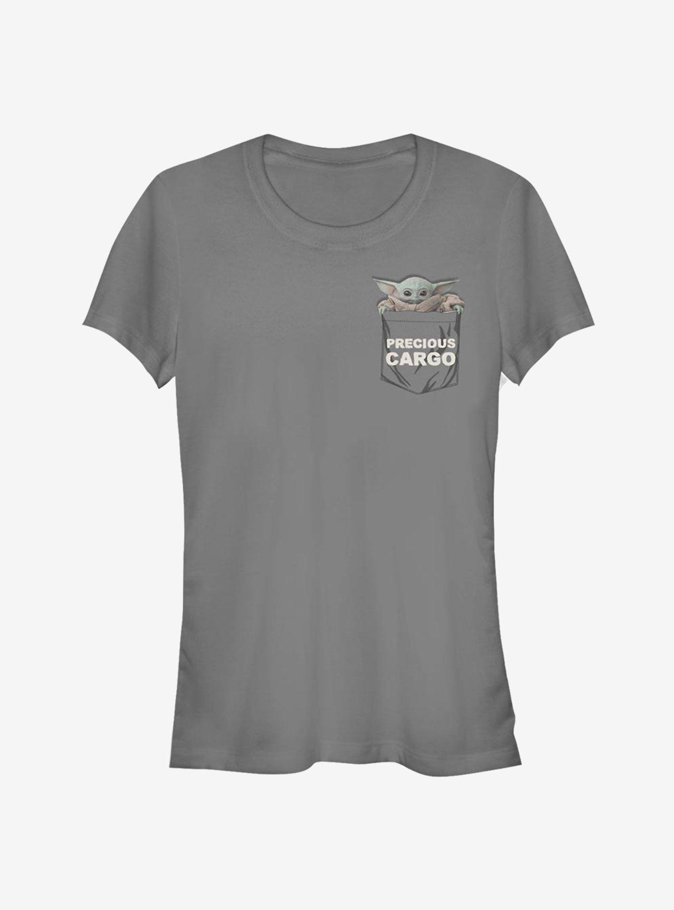 Star Wars The Mandalorian The Child Precious Cargo Faux Pocket Girls T-Shirt, CHARCOAL, hi-res