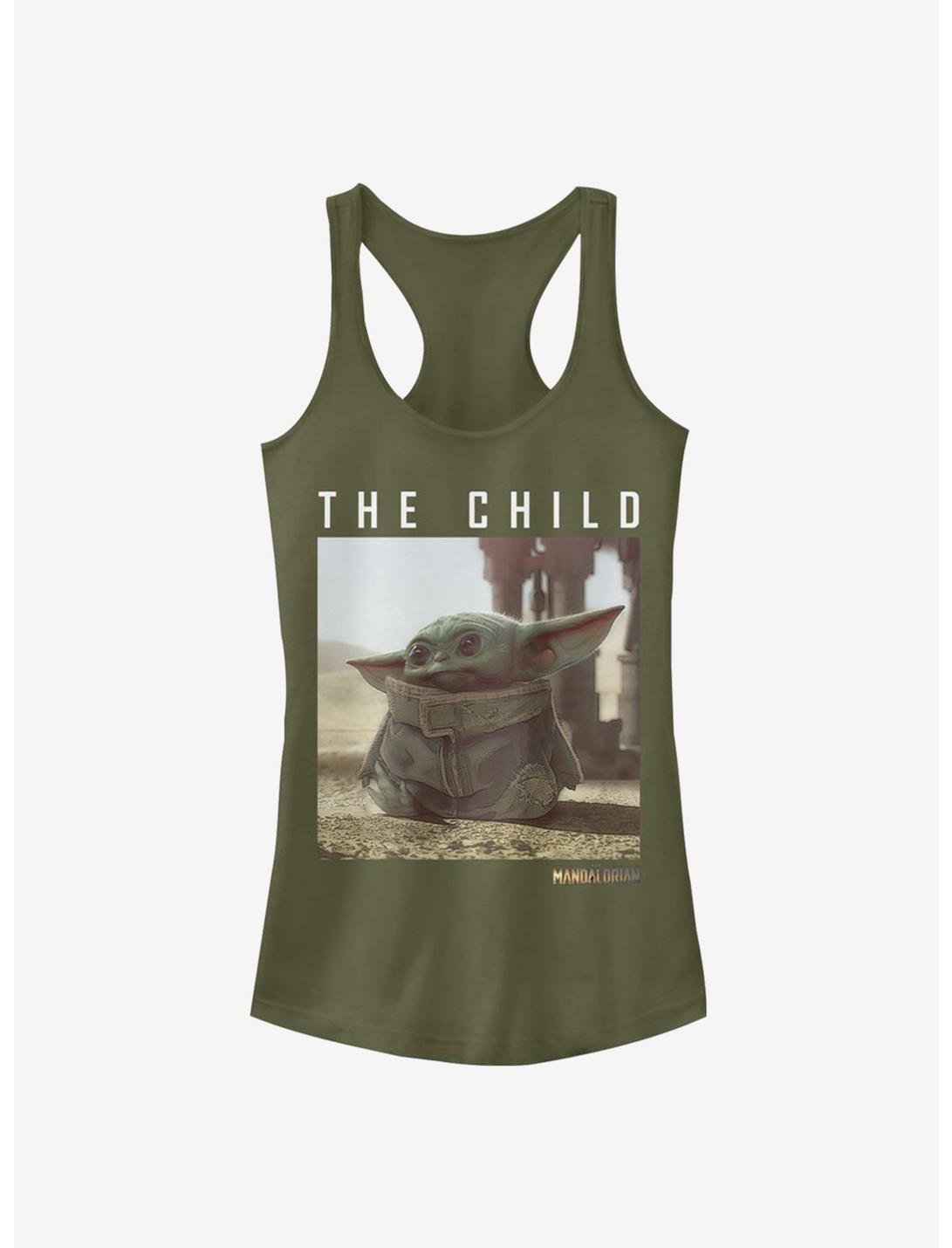 Star Wars The Mandalorian The Child Text Photoreal Girls Tank, MIL GRN, hi-res