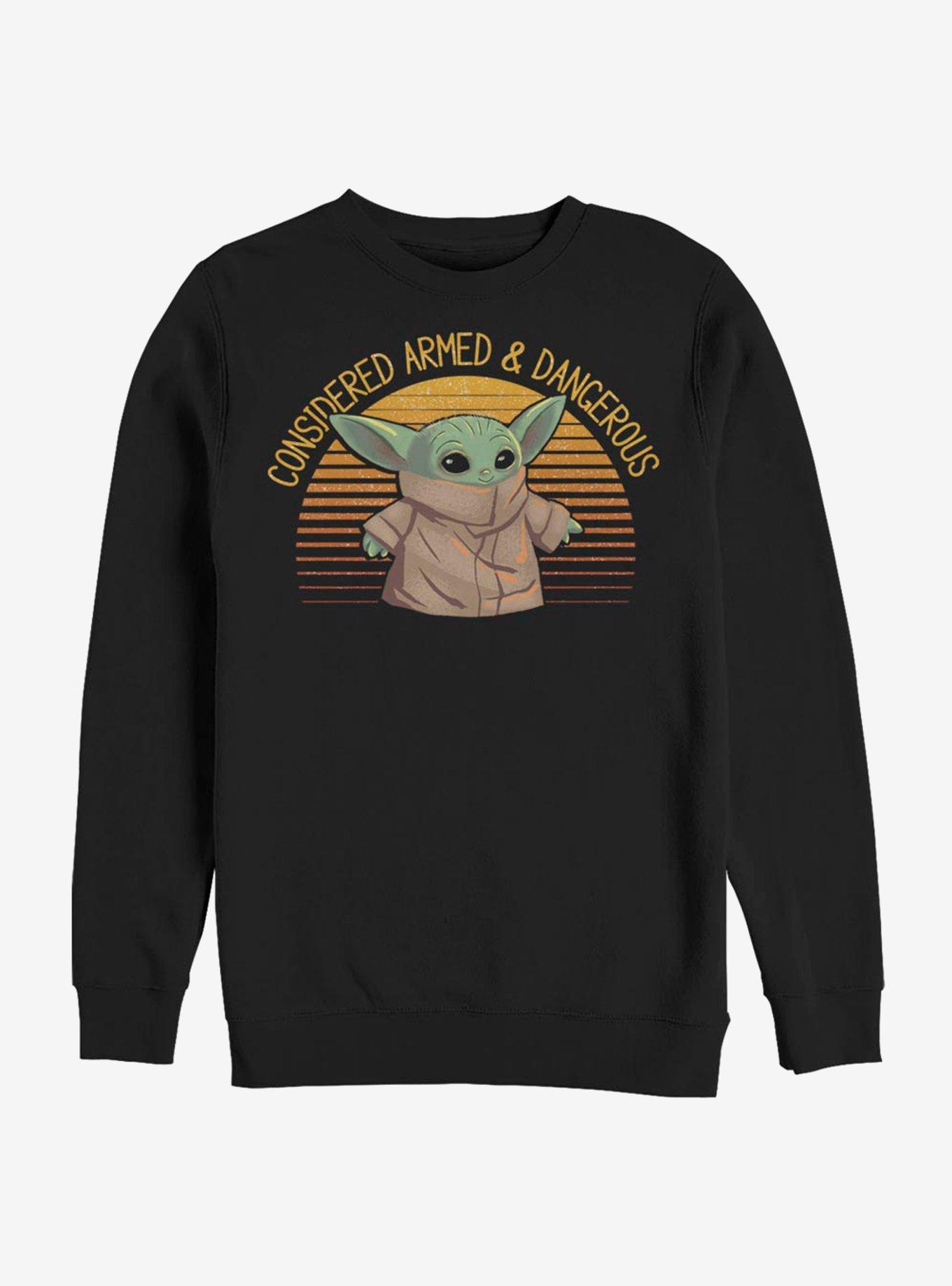 Star Wars The Mandalorian The Child Considered Armed & Dangerous Crew Sweatshirt, BLACK, hi-res