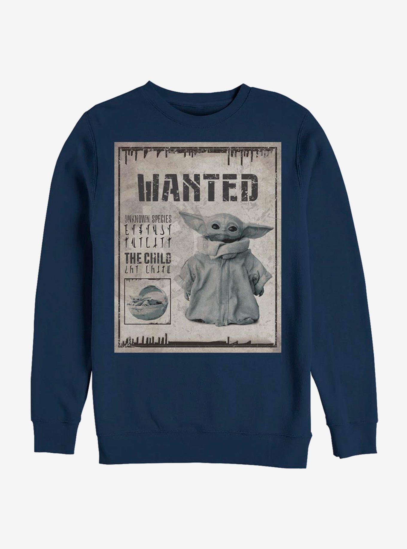 Star Wars The Mandalorian Wanted The Child Poster Crew Sweatshirt, NAVY, hi-res