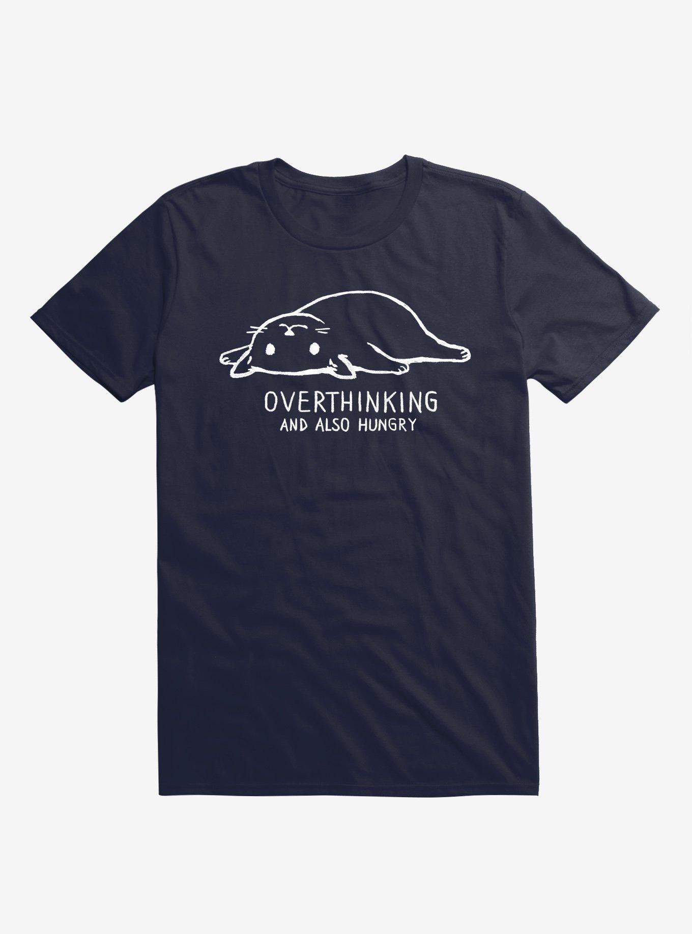 Overthinking And Also Hungry Cat T-Shirt, NAVY, hi-res