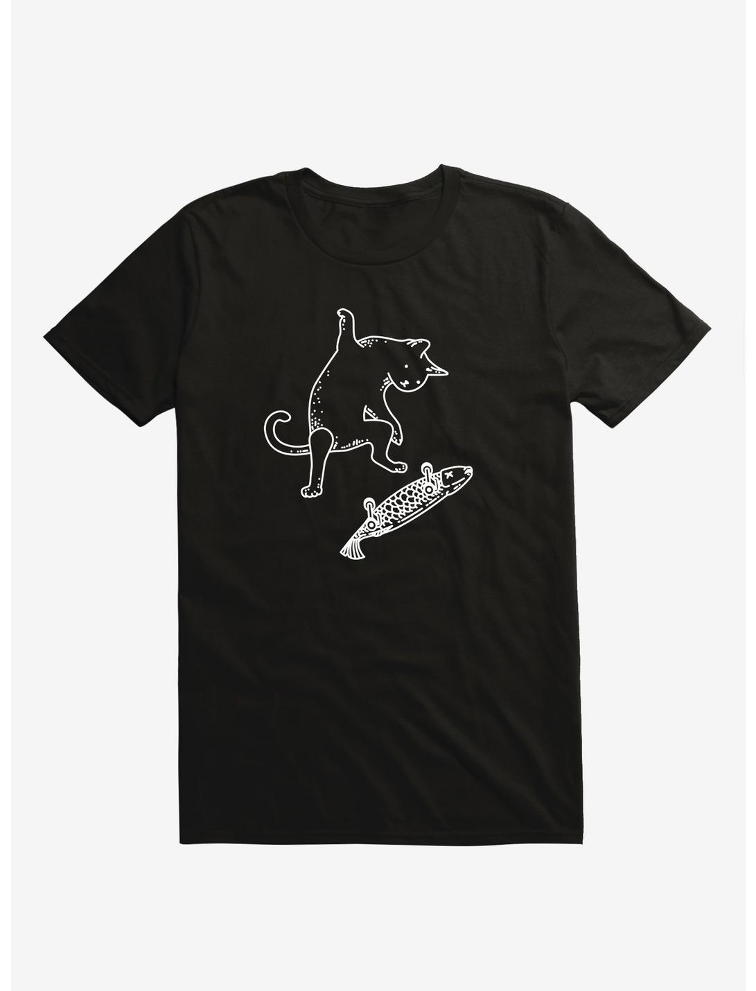 Street Cat Riding Fish Skateboard T-Shirt, BLACK, hi-res