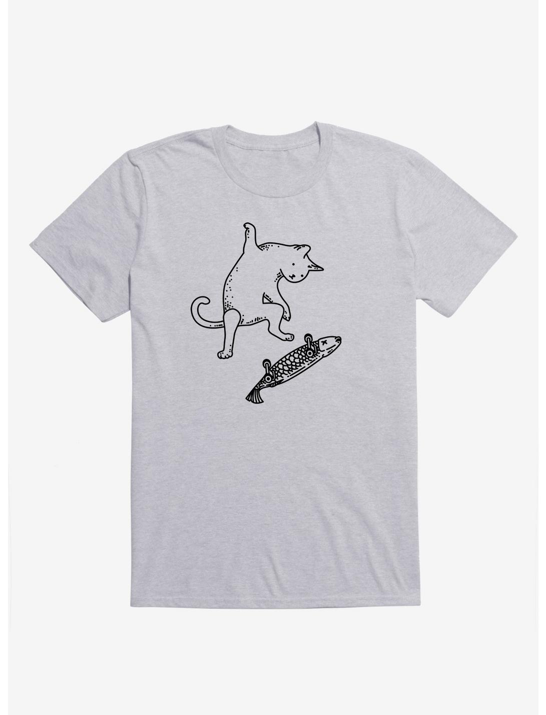 Street Cat Riding Fish Skateboard T-Shirt, SPORT GRAY, hi-res